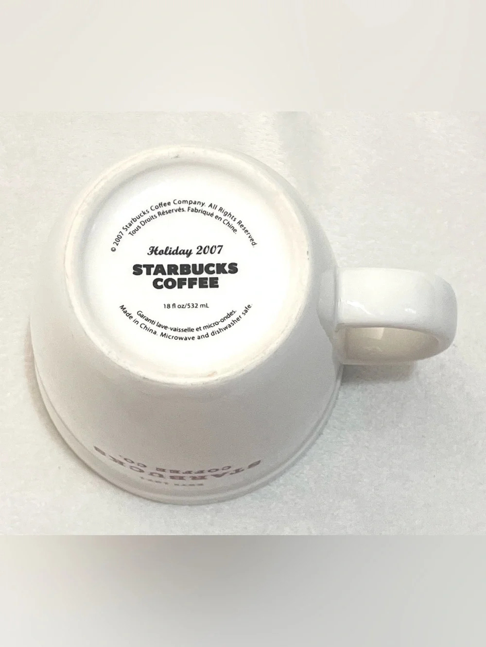 Starbucks Coffee Co 2007 Holiday Abbey White Ceramic Mug with Red Logo Est 1971 - Picture 4 of 9